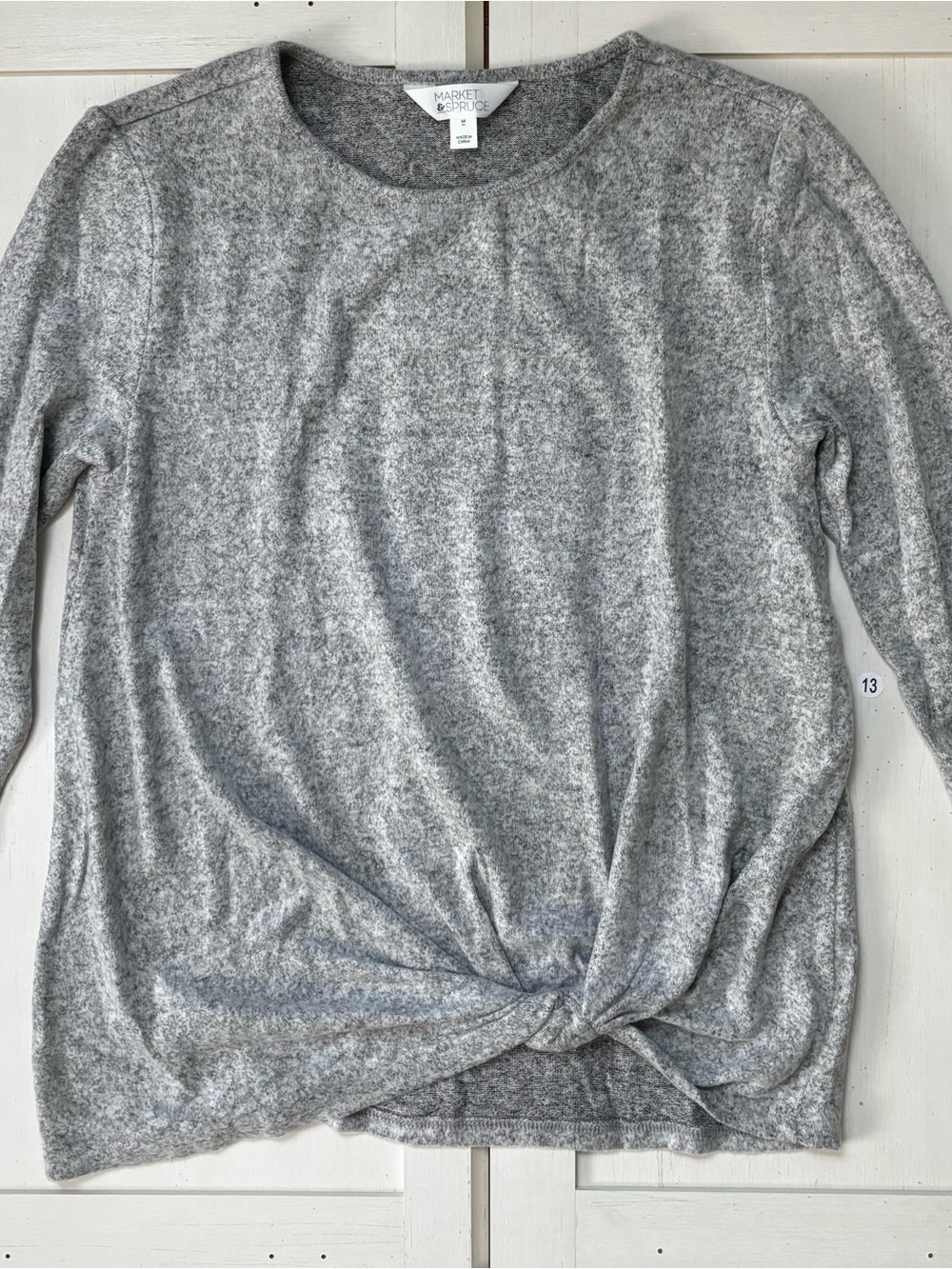 Market & Spruce Gray Twist Front 3/4 Sleeve Knit Top Size Medium